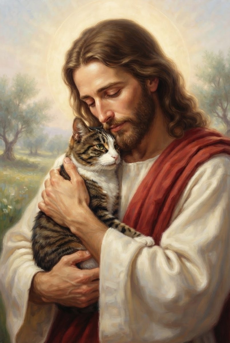 Safe in His Embrace — Personalized Jesus & Pet Memorial Canvas - 12 × 18" No frame - GAMEDEI