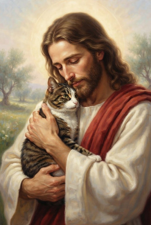 Safe in His Embrace — Personalized Jesus & Pet Memorial Canvas - 12 × 18" No frame - GAMEDEI