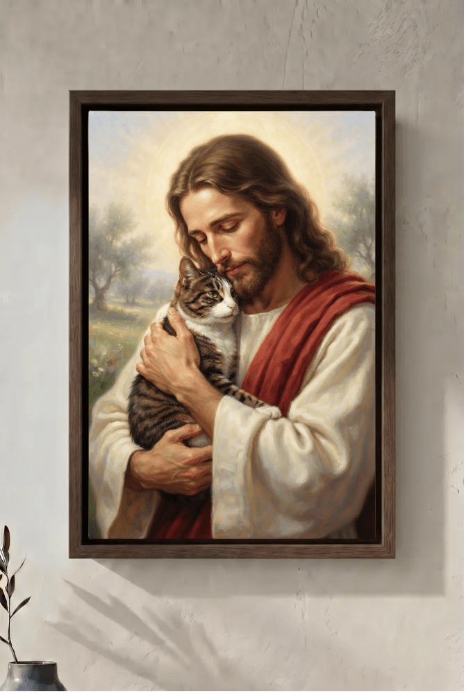 Safe in His Embrace — Personalized Jesus & Pet Memorial Canvas - 12 × 18" No frame - GAMEDEI