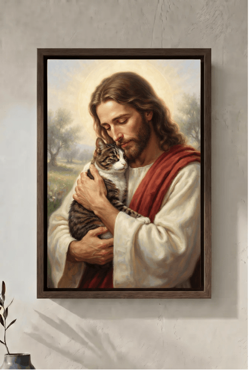 Safe in His Embrace — Personalized Jesus & Pet Memorial Canvas - 12 × 18" No frame - GAMEDEI