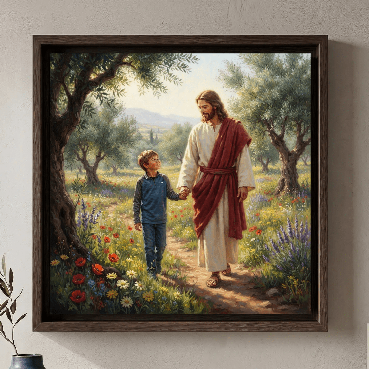Held by His Hand — Personalized Jesus & Child Canvas - 10 × 10" No frame - GAMEDEI